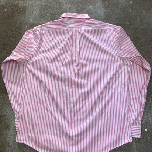 Ralph Lauren Longsleeve Oxford Shirt XL, pink white pinstripe, blue logo