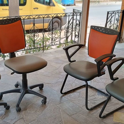 Office chairs and reception chairs, grey-orange faux leather, set of 4