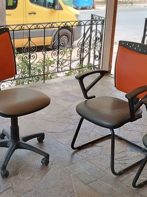 Office chairs and reception chairs, grey-orange faux leather, set of 4