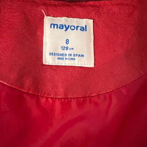 Mayoral girls' red leather jacket like new, size 8-9