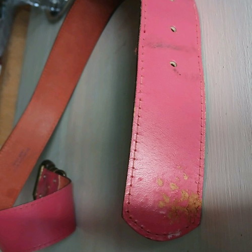 Vintage leather belt used 85 cm dark pink with flaw