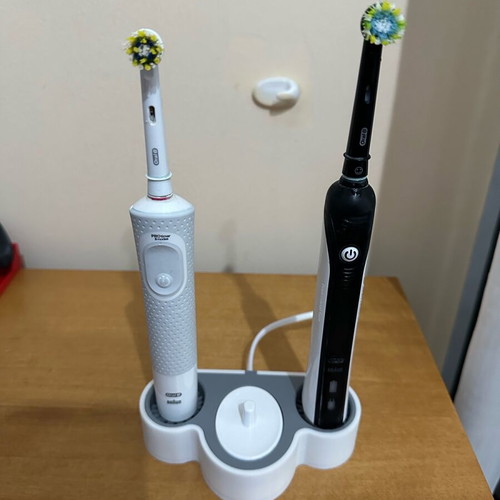 Base for 2 Toothbrushes with Charger Slot Gray New