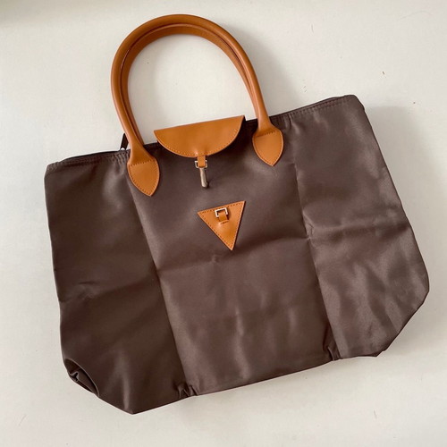 Women's brown handbag new, large size folds into small bag
