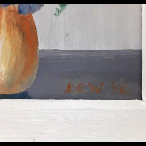 Vintage Scandinavian painting flowers in vase signed K.G.V.46 used