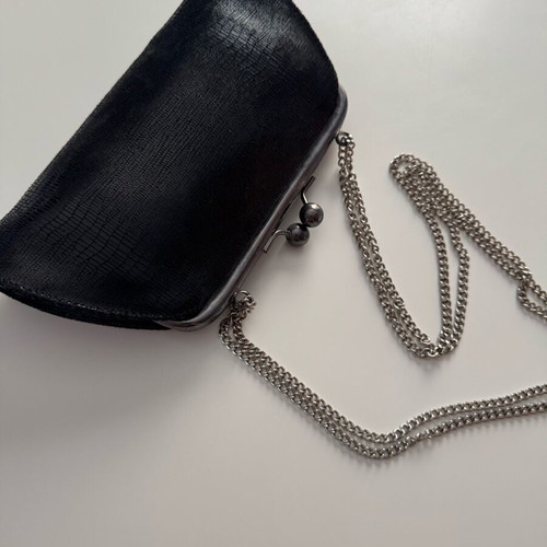 Vintage evening bag black leather with silver details like new