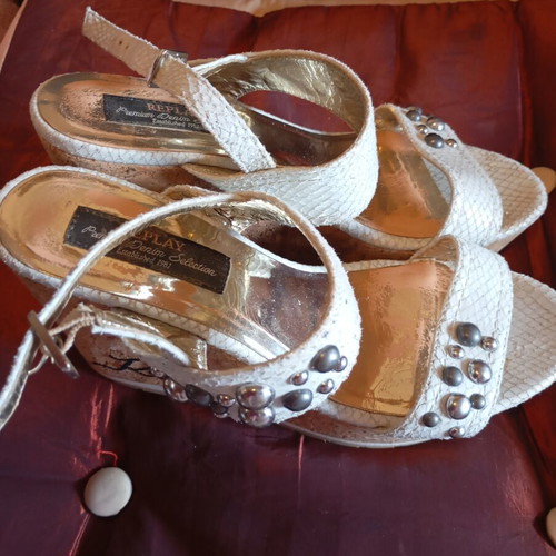 Replay leather platform sandals size 38 used, white beige