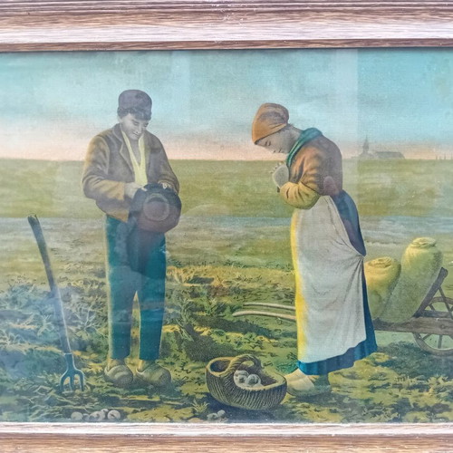 Vintage lithograph framed artwork The Angelus by Jean-Francois Millet like new 57x37