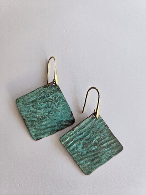 Handmade square turquoise dangle earrings used, boho style
