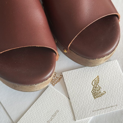 Ancient Greek Sandals leather clogs, brown, size 38