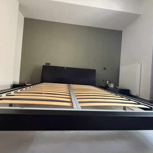 Casa Di Patsi black lacquer bed with 2 nightstands and mirror