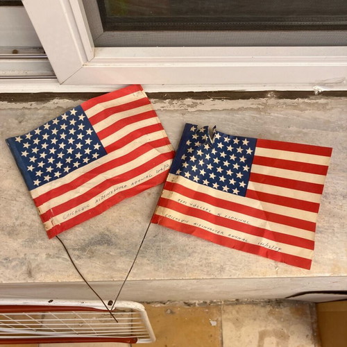 Paper flags used from Eisenhower's visit, set of 2