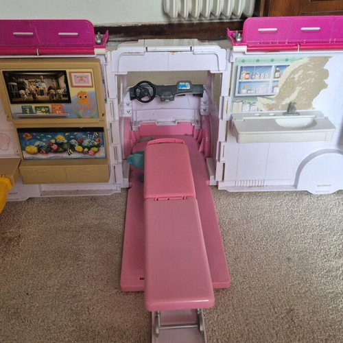 Barbie house and ambulance used, various items