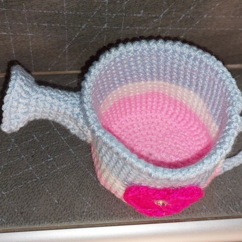 Handmade Crochet Watering Can Decorative Holder new