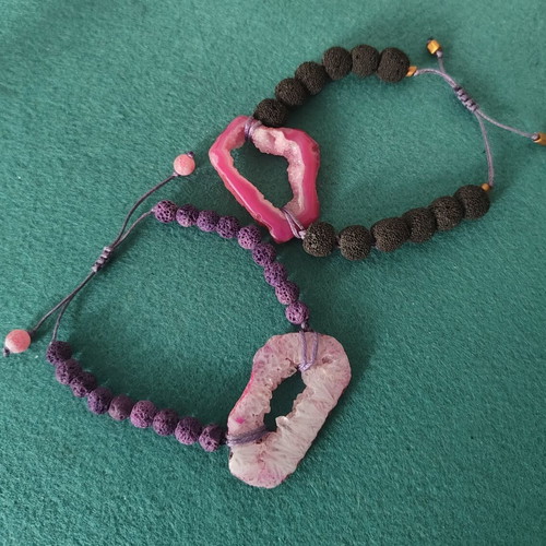 Bracelet set with lava and agate druze, pack of 2, new