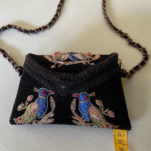 Boho Zara shoulder bag like new with velvet and embossed embroidery