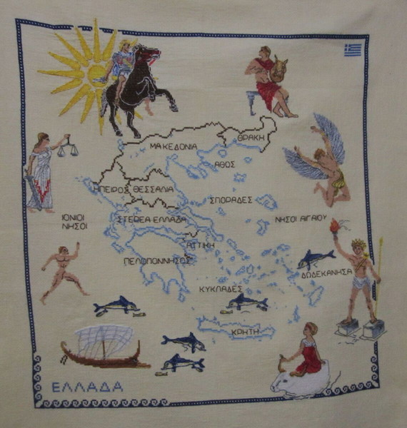 Χάρτης της Ελλάδας, Χειροποίητο κεντημα, σταυροβελονιά, μοναδικό σχέδιο