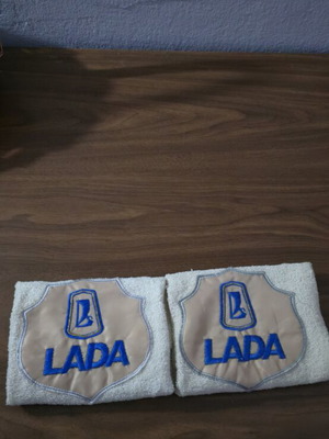 Towel set with embroidered LADA logo, like new, 2 pieces vintage