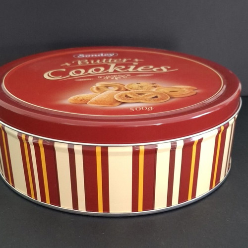 Sondey Butter Cookies Metal Tin like new, red with gold stripes