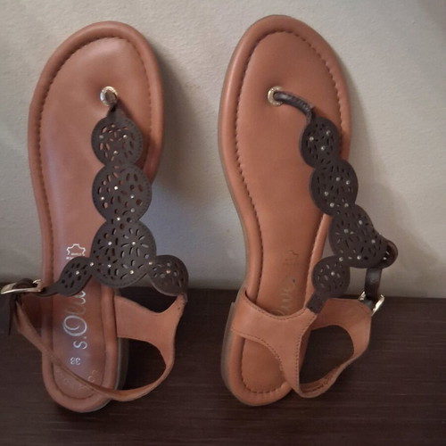 Leather sandals size 38 like new, beige and brown