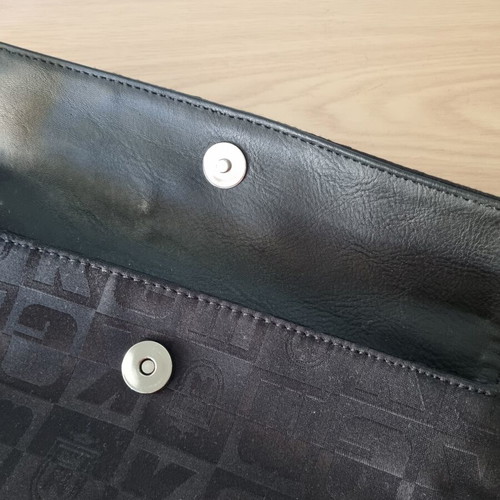 KEM evening clutch satin with genuine leather strap like new, black