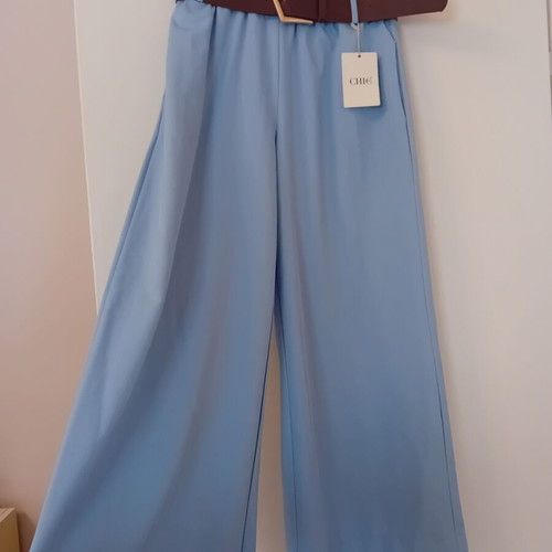 Chic blue pants with belt, size M