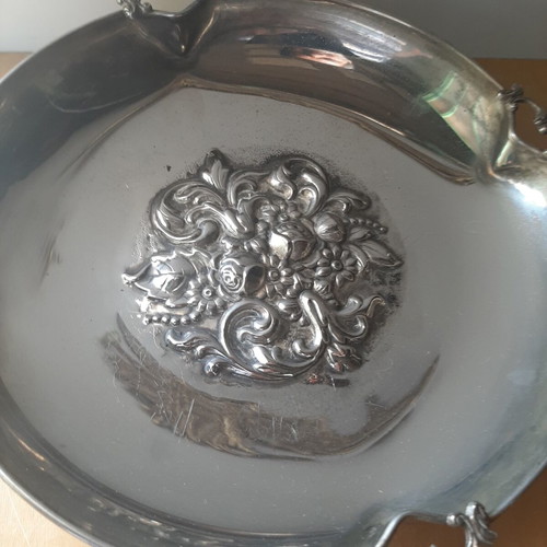 Large Silver Plated Fondue Trays carved, used, 1960s set of 2