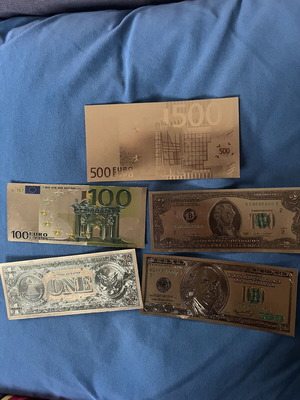 Collectible gold-plated and silver replica banknotes set of 5 like new