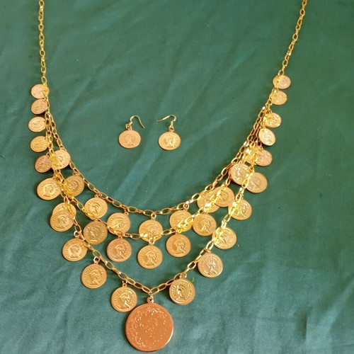 A.L.E. Handmade Necklace and Earrings Set, New, Gold Color