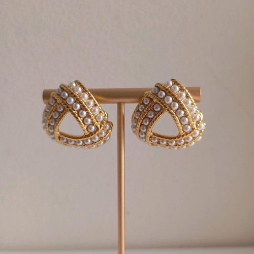Stainless steel women's earrings new with pearl knot design gold-colored