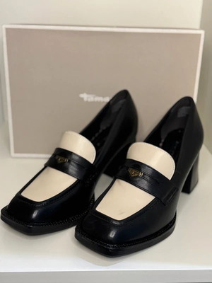 Tamaris loafer heels new, two-tone, genuine leather, 7cm heel