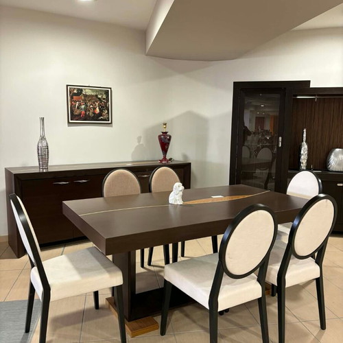 Extendable dining set new oak wood with 6 chairs