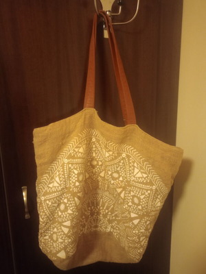 Tchibo TCM Boho τσάντα ώμου σαν καινούργιο, φυσικό υφαντό λινάτσα