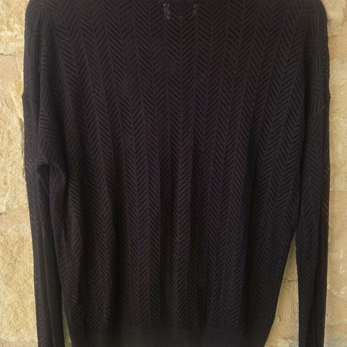 Nümph Black Chevron Open-Knit Mock Neck Pullover Top