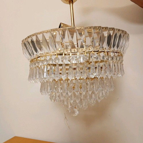 Crystal gold ceiling light fixture with 3 E14 bulb sockets