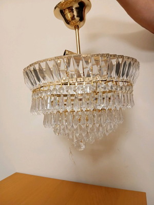 Crystal gold ceiling light fixture with 3 E14 bulb sockets