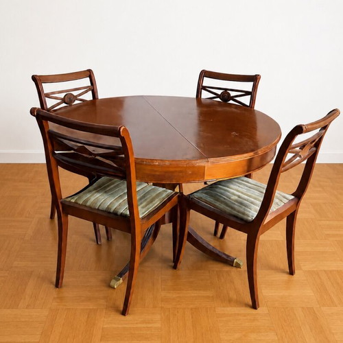 Saridis Extendable Dining Set Round to Large Oval with 8 Velvet Chairs Like New