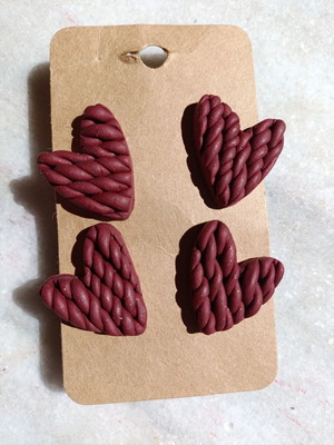 Heart earrings new, polymer clay, burgundy
