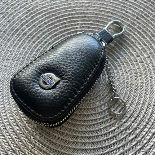 Leather Car Key Cover Volvo new, black with metal elements