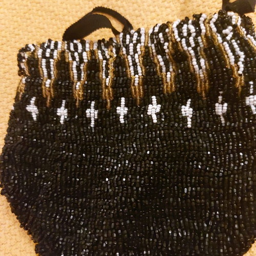 Evening beaded hand bag used, black multicolor