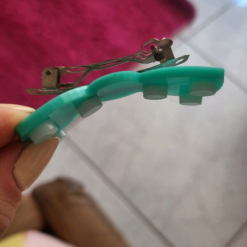 Hair clip barrette with turquoise polka dot bow handmade like new