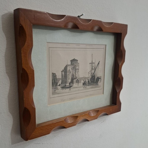 Engraving Euripe Negrepont 1835 in wooden frame like new