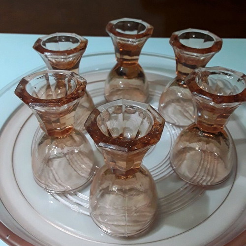 Liqueur glasses used, set of 6 with matching color tray