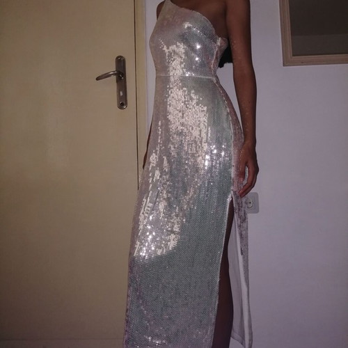 Pretty Lavish long sequin dress with one shoulder, size M (EU 40)