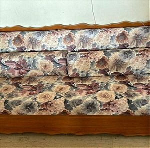 ξύλινος καναπες κρεββάτι με 2 πολυθρόνες