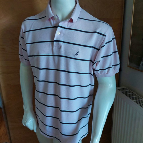 Nautica men's polo pique shirt medium pink brown like new