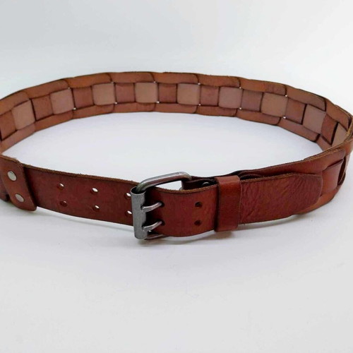 KNUCKLEHEAD Leather Belt, Brown men's leather belt with metal buckle with two prongs