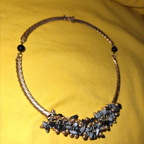 Vintage necklace with broken chain and black-gray-gold beads like new