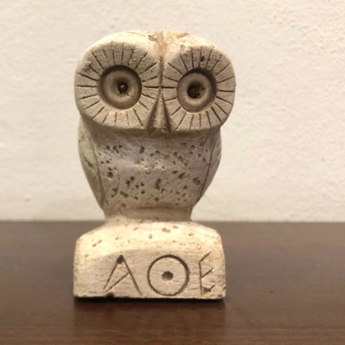 Owl statue used, cast stone, height 10cm