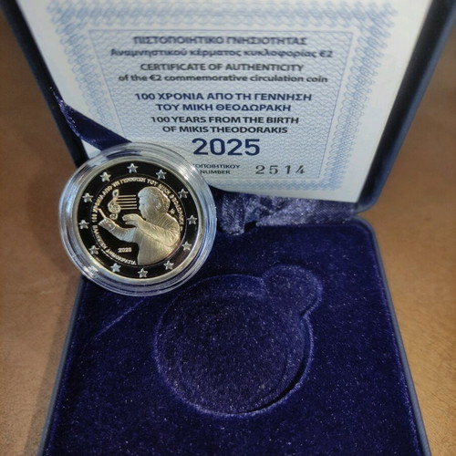 2 Euro 2025 Proof Coin 100 Years from the Birth of Mikis Theodorakis New