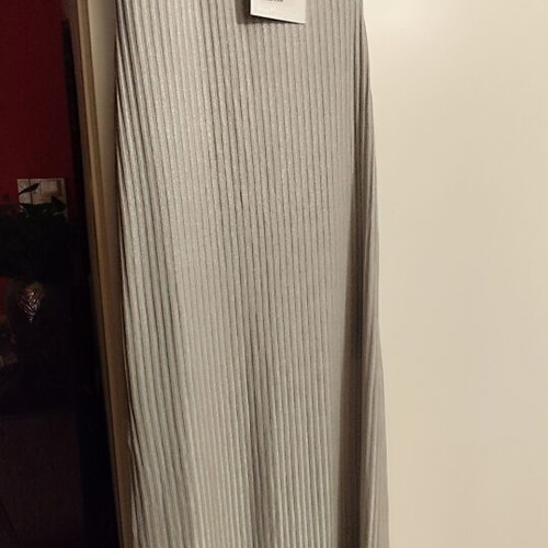 Maxi dress with one shoulder silver gray metallic new